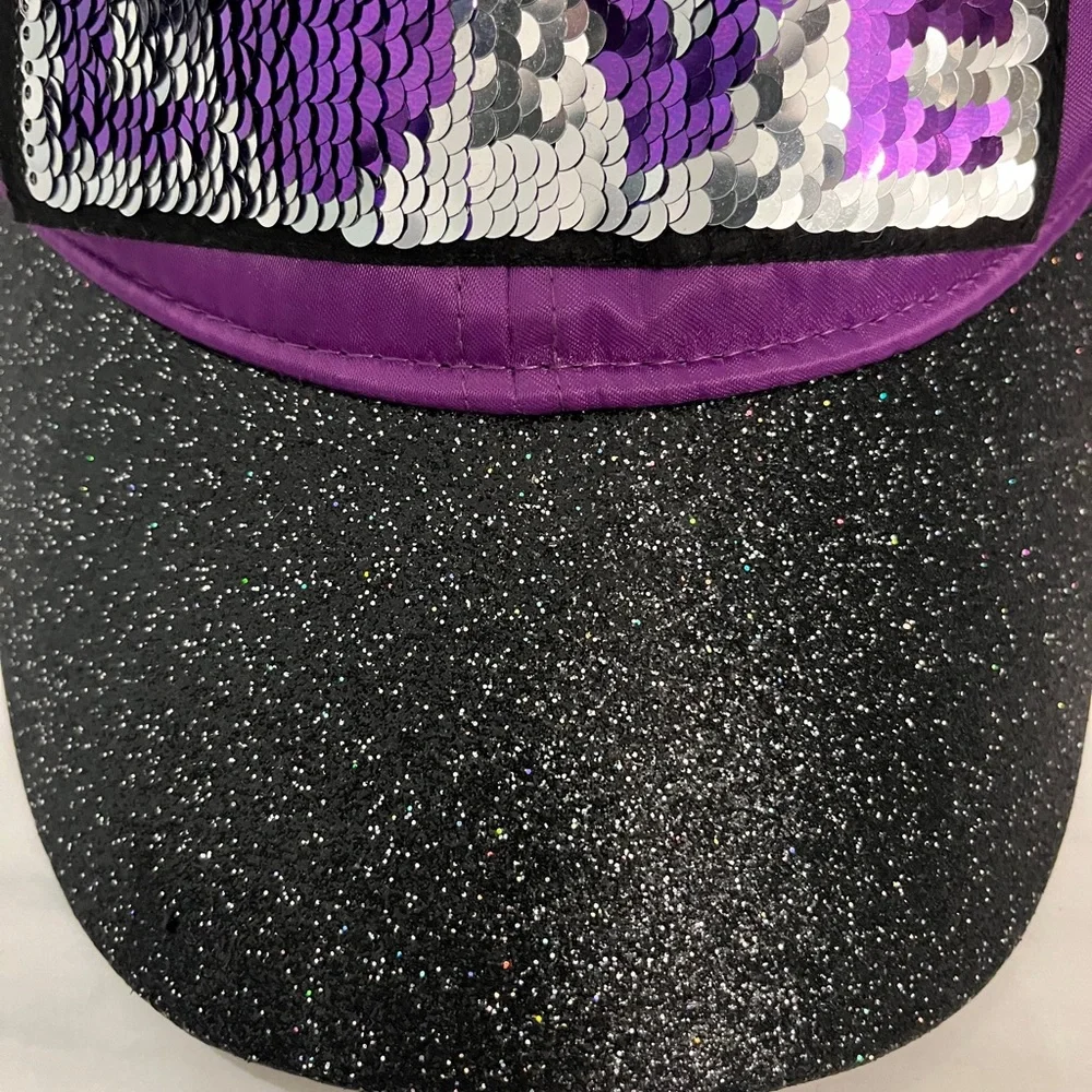 Youth Disney purple black glittery love Mickey Mouse Hat adjustable